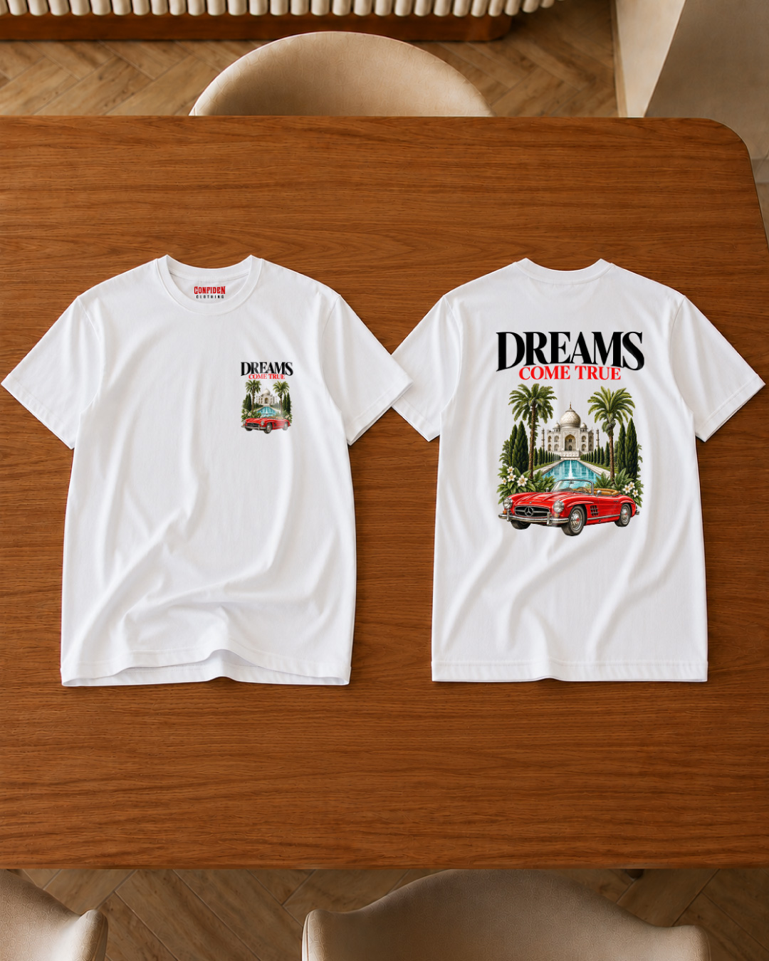 Dreams Come True-White-T-Shirt Front & Back