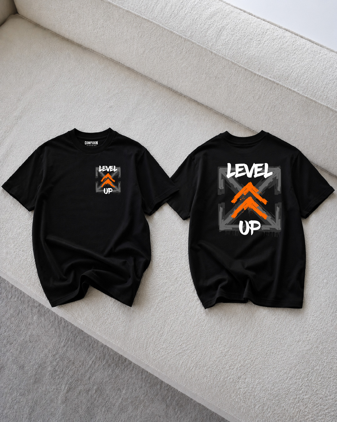 Level Up Front & Back Print Black T-Shirt