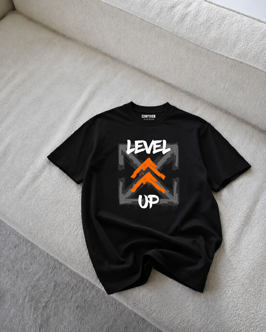 Level-Up-Black-T-Shirt-Front Print
