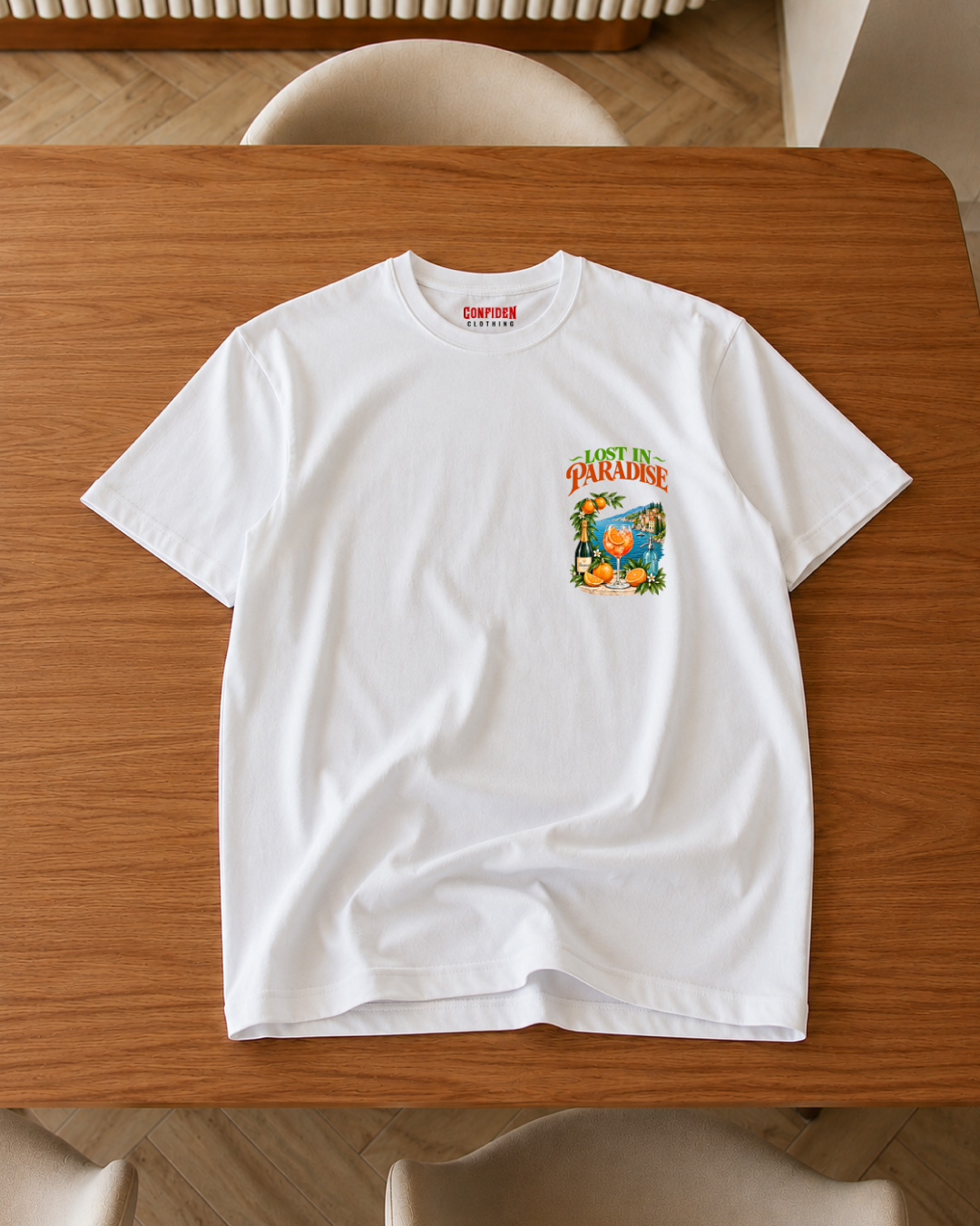 Lost in Paradise - White T-Shirt-Front Pocket