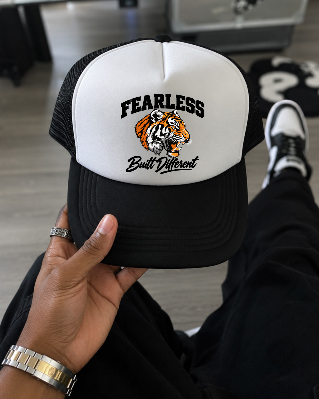 Fearless Built diffrent black & white cap