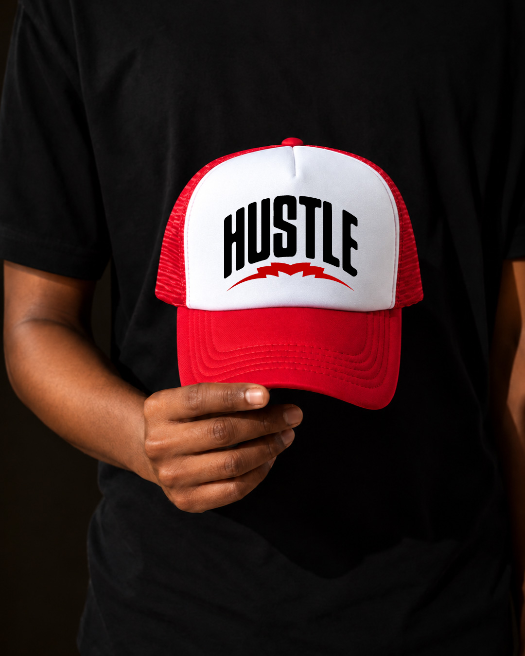 Hustle White & Red trucker Cap
