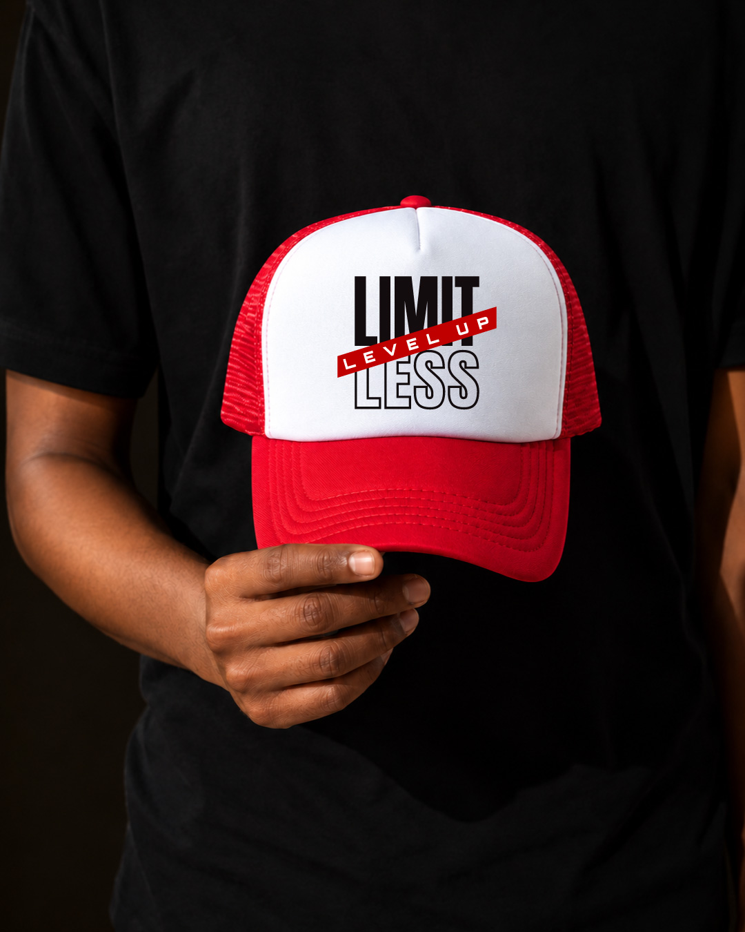 Limitless Level up White & Red trucker Cap